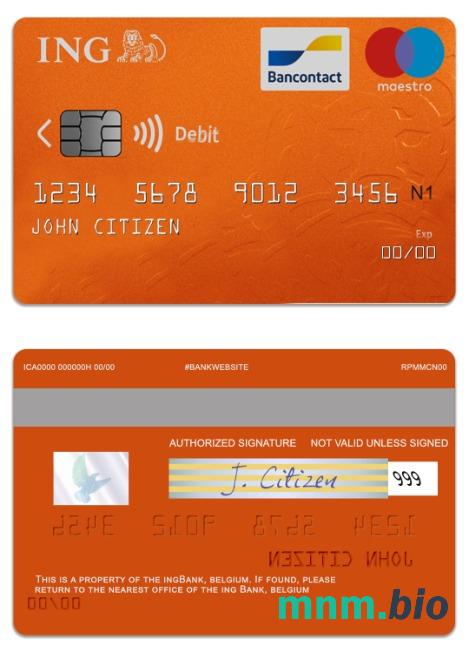 Belgium ING bank maestro debet karta przykład w formacie PSD